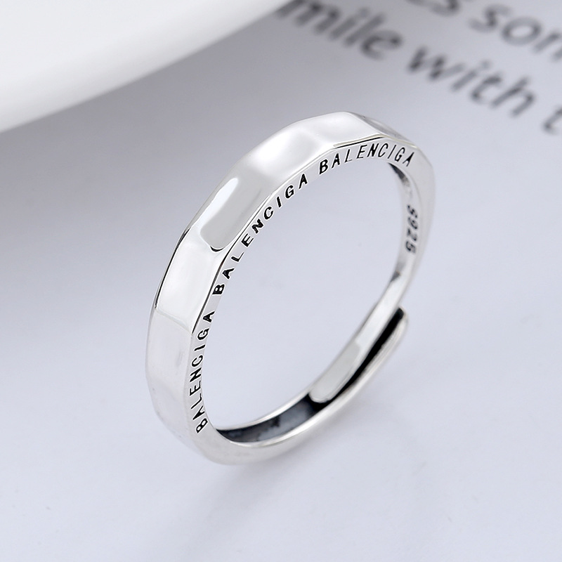 云潮轩s925纯银简约跨境热卖不规则光面凹面百搭时尚开口戒指女