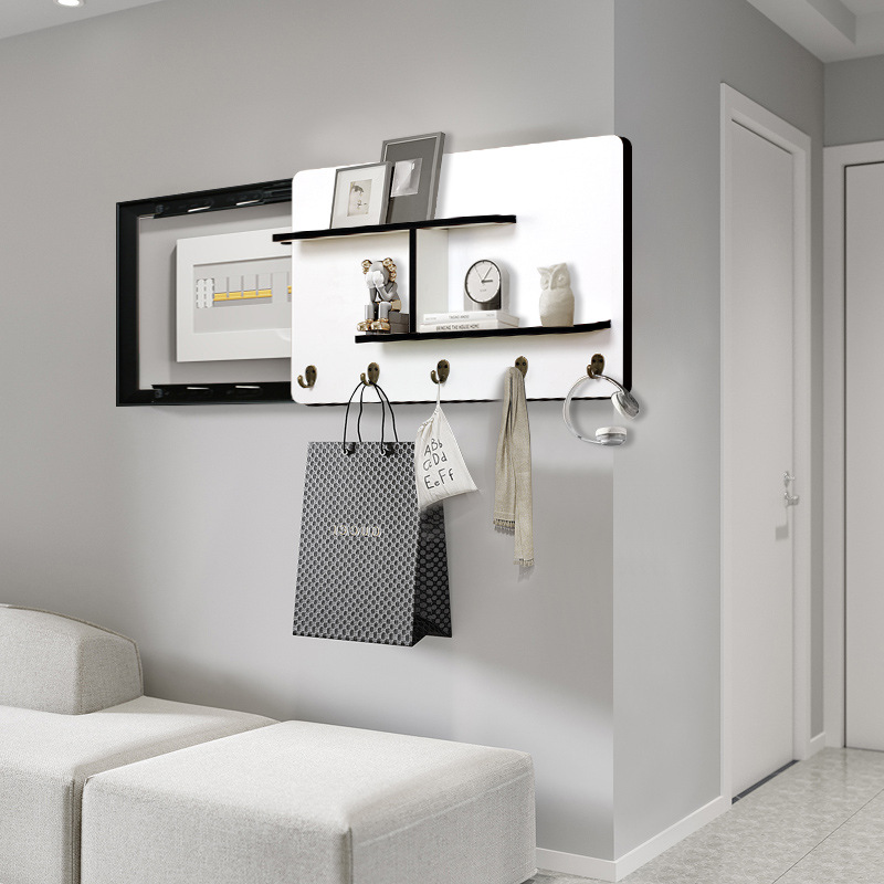 s228电表箱遮挡装饰置物架现代简约多功能实木配电箱收纳盒推拉带