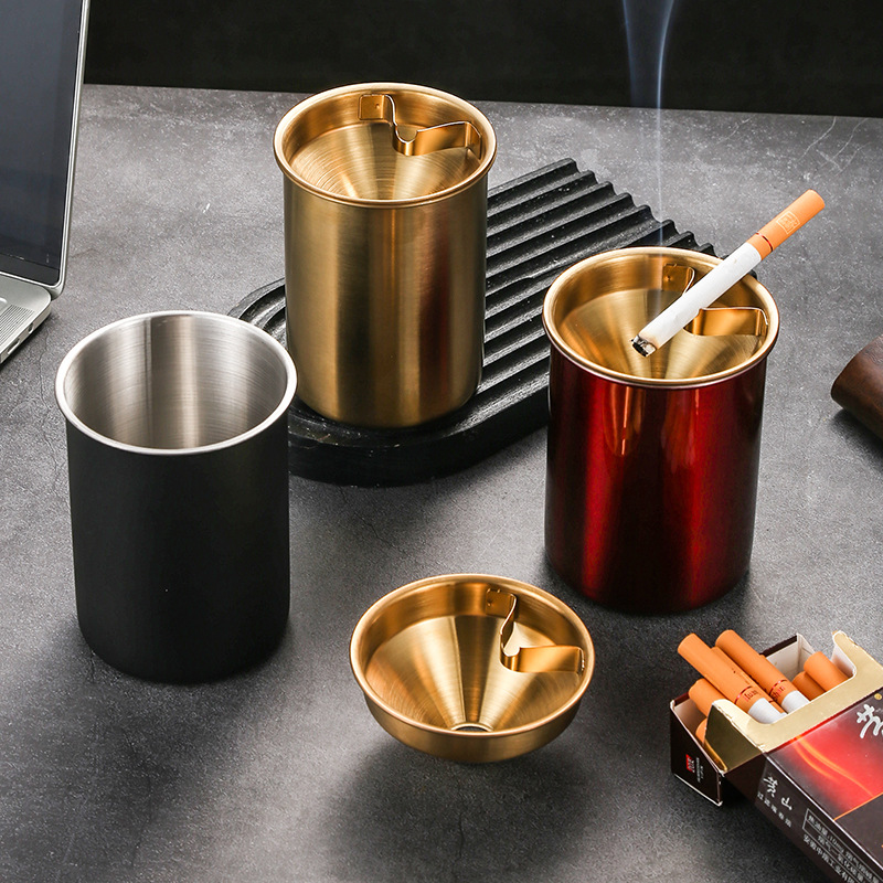 Stainless Steel Ash Tray Prevent Fly Ash Drop-Resistant Internet Bar and Internet Café Bar Ashtray Thickened Creative Ashtrays Cylinder Logo