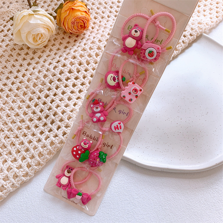 New Children's Cartoon Strawberry Bear Hair Ring Little Girl Hair Band Hair Rope Cute Princess Hair Accessories Hair Ring