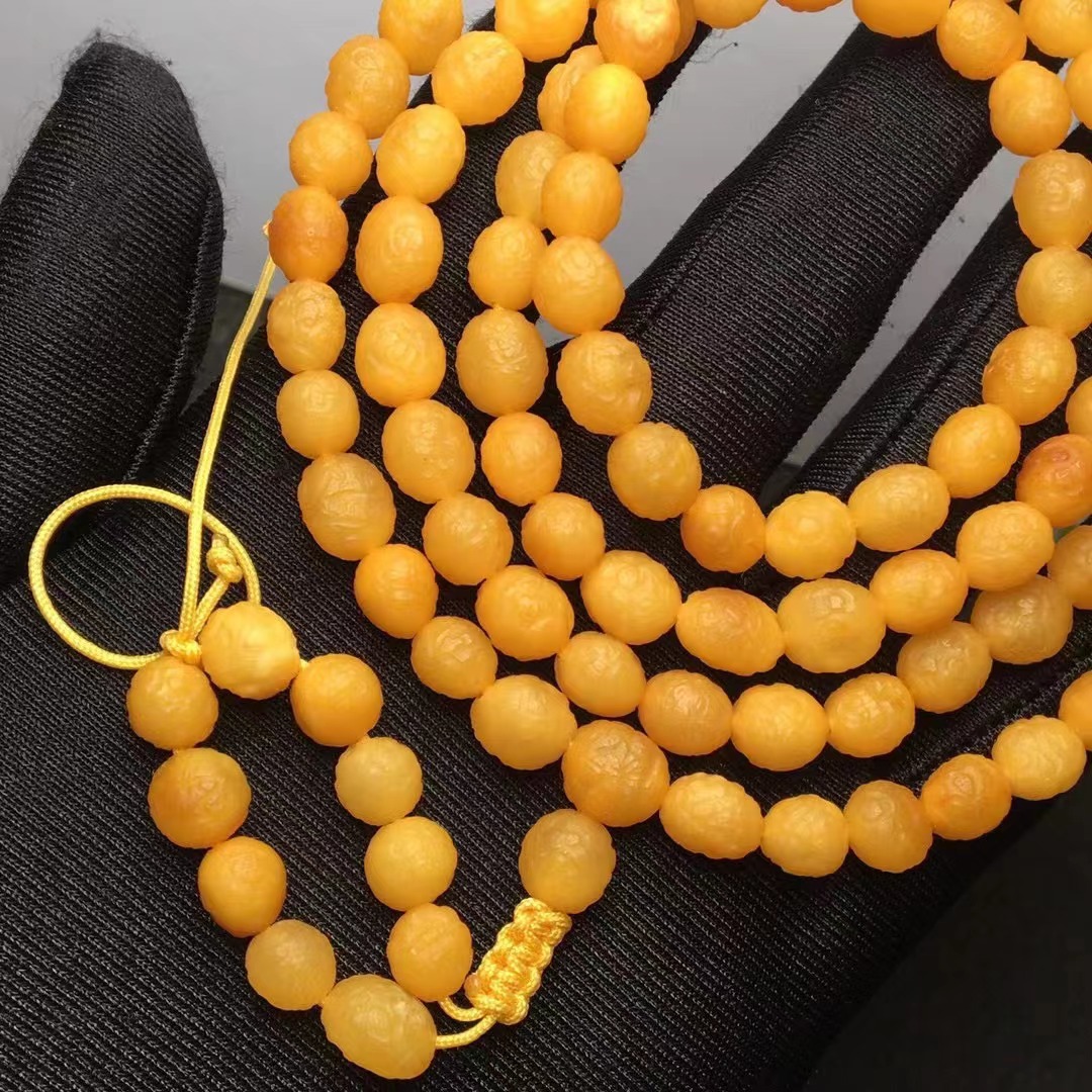 琥珀蜜蜡海漂籽108佛珠项链多圈手链蜡质浓郁