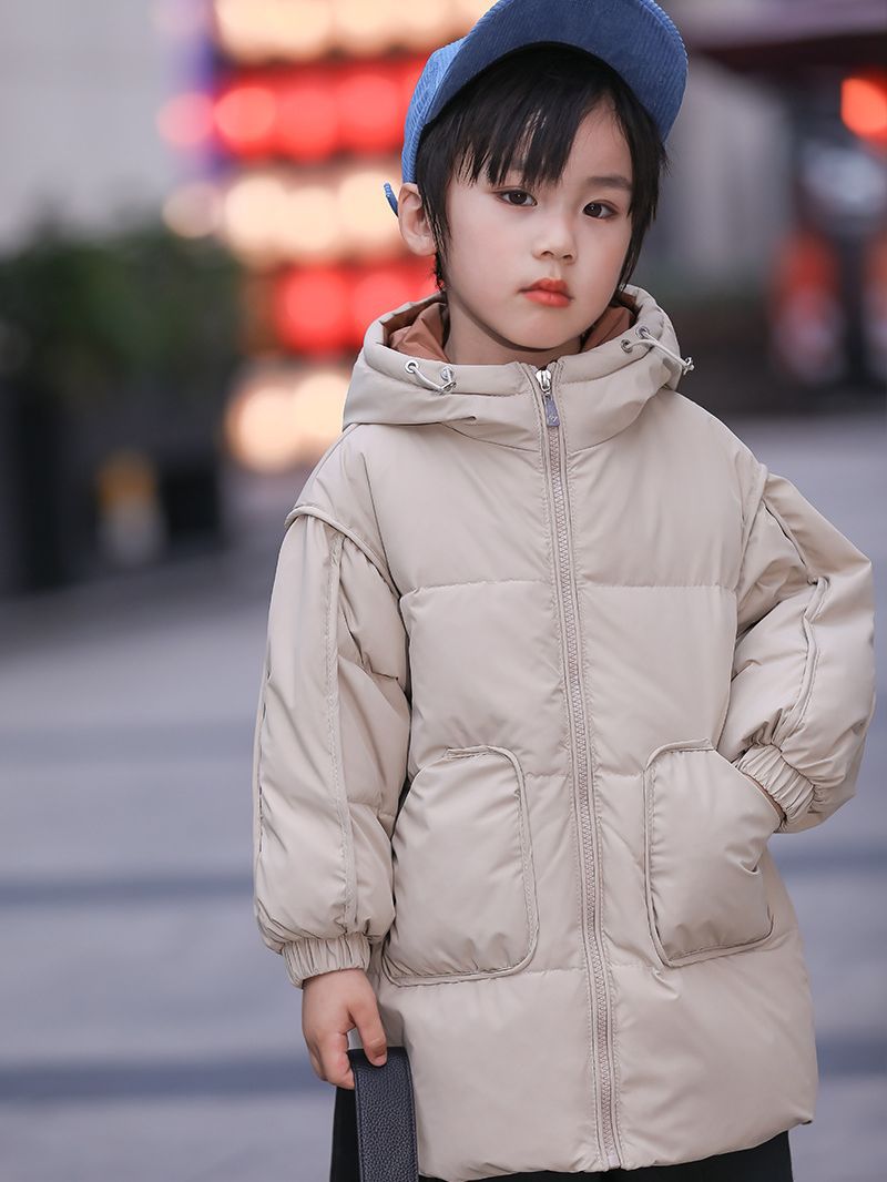 Winter Children's Casual Mid-Length down Jacket Boys and Girls New Thickened Warm Coat Korean Style Hooded Jacket