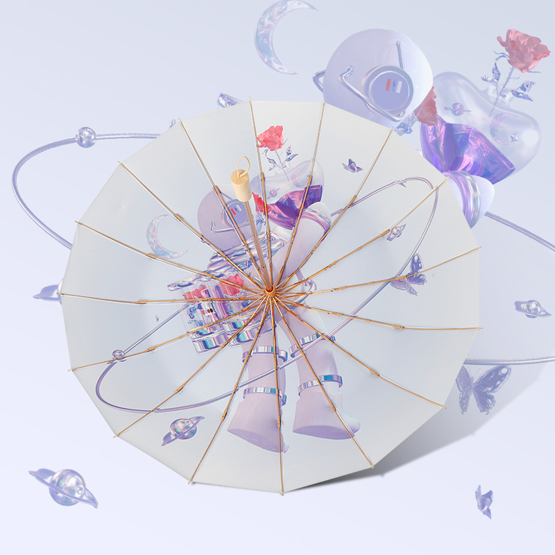 New Three-Fold 16-Bone Color Plastic Digital Printing Rain and Rain Dual-Use Cute Literary Sunshade with Printed Logo Gift Umbrella