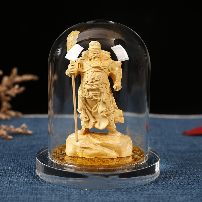 Boxwood Car Decoration Home Daily Necessities Decoration Car Decoration Guanyin Guan Gong with Acrylic Transparent Cover