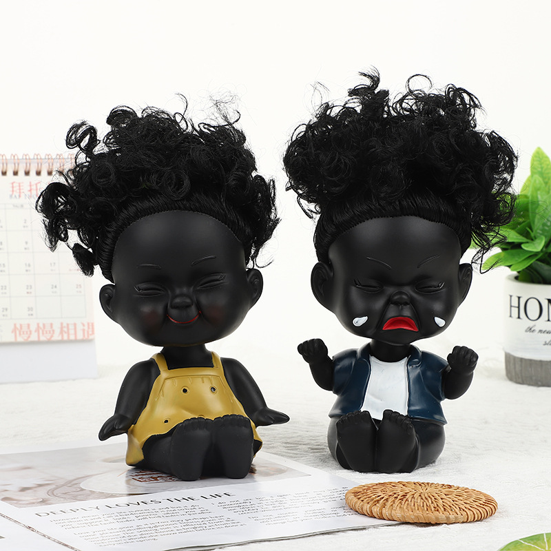 Children's Toy Birthday Gift Cartoon Creative Vinyl Black Doll Happy and Sad Expression Money Box Direct Supply