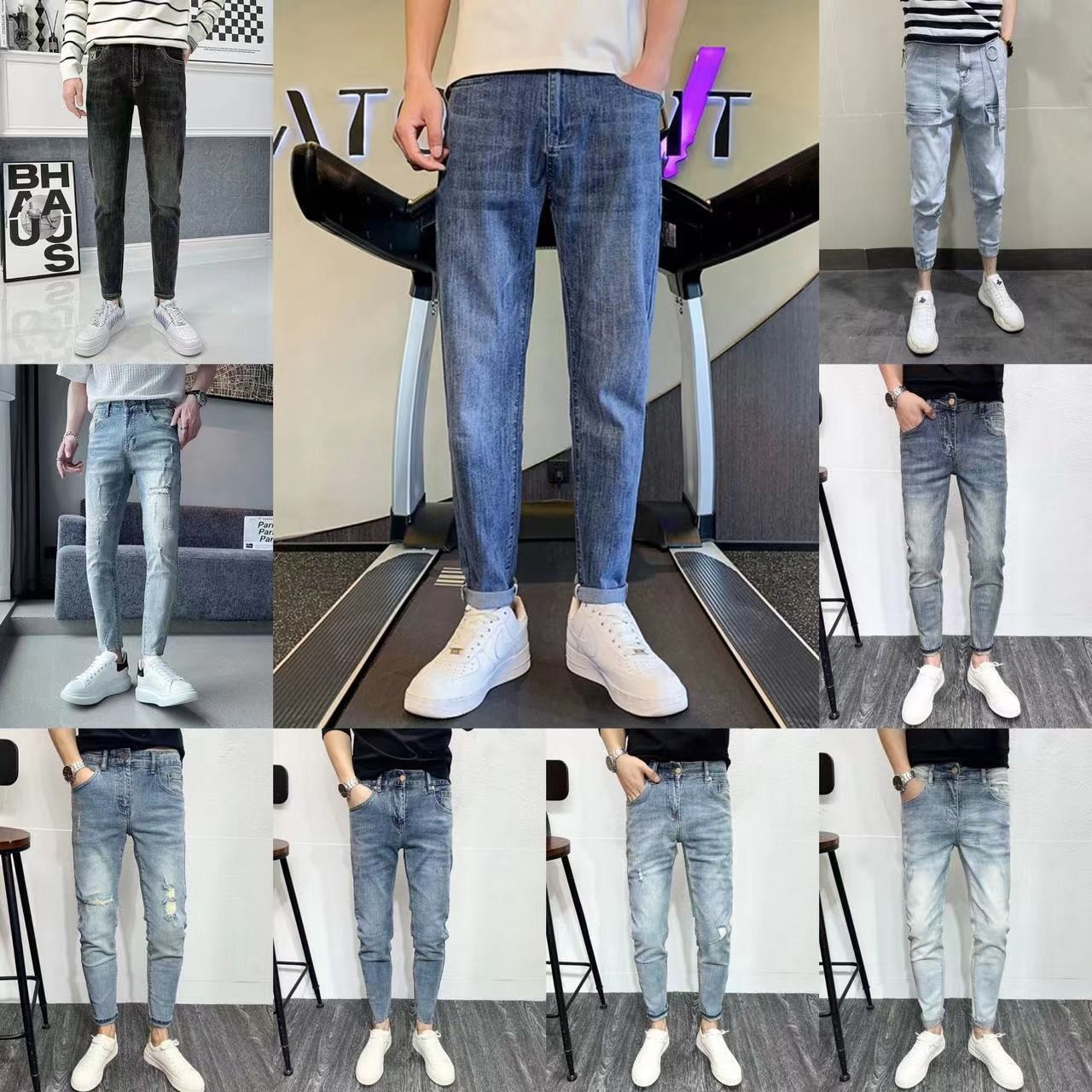 2023 Hong Kong Style New Miscellaneous Jeans Men's Straight Elastic Trend Casual Long Jeans Manufacturer Direct Wholesale