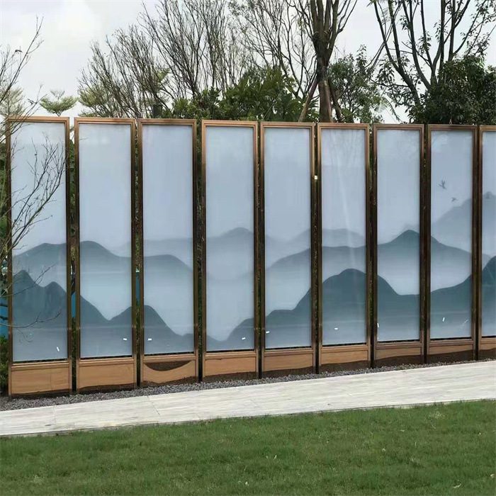 广东生产厂家供应山水画夹丝玻璃酒店夹丝夹绢艺术玻璃背景墙玻璃