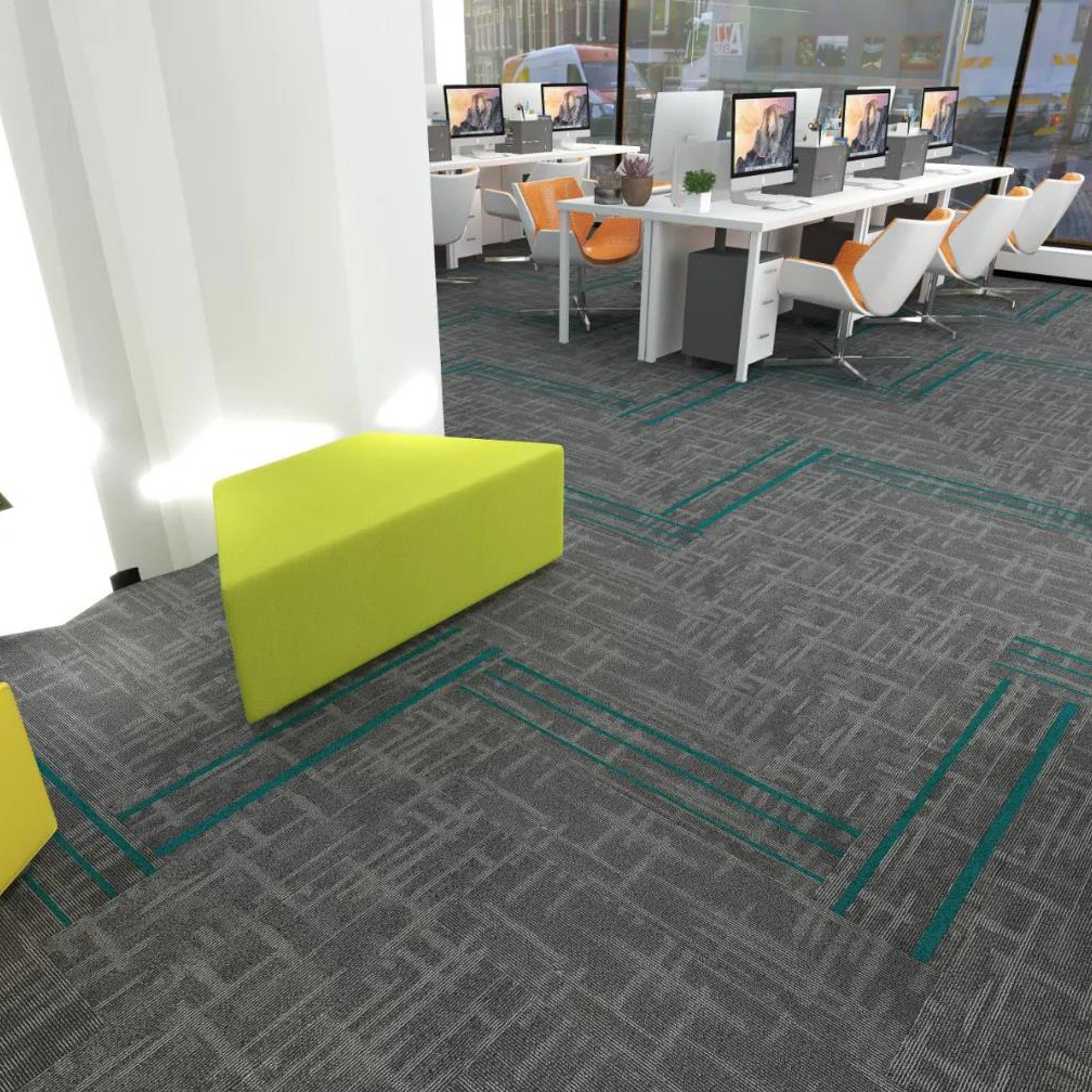 办公室长条时尚彩色拼接地毯商用写字楼环保隔音阻燃pvc底方块毯