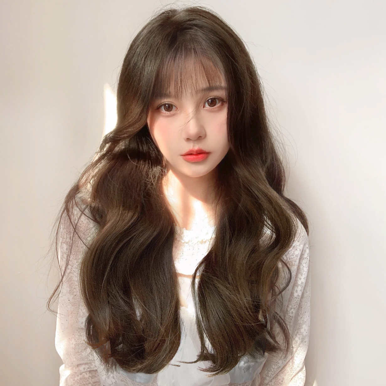 大波浪假发女韩式造型长卷发网红空气刘海可扎中长发自然全头套