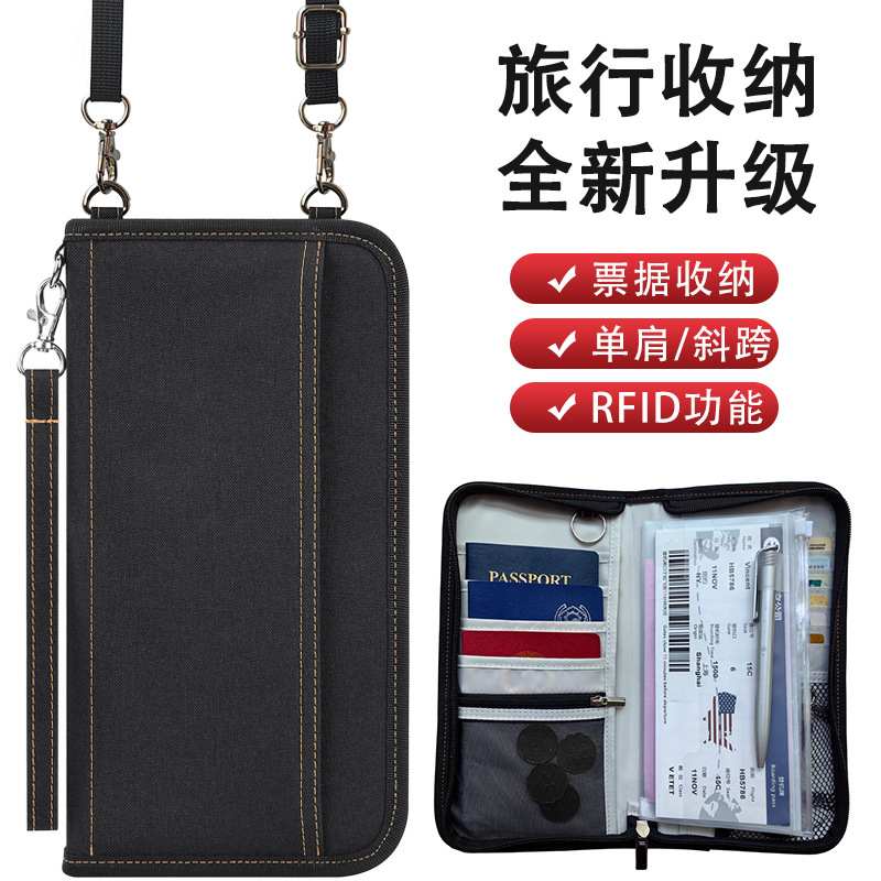 New Passport Holder Travel Wallet Halter Large Capacity Passport Case Crossbody Multi-Card-Slot Card Holder RFID Document Package