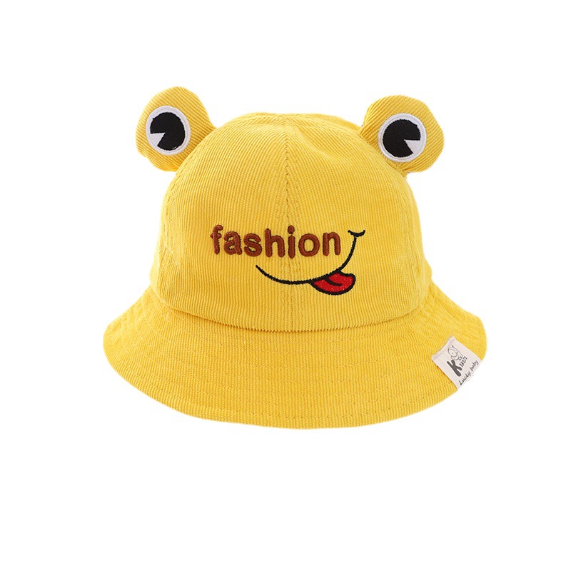 新款时尚英文fashion单色卡通青蛙帽子秋冬款儿童50cm青蛙渔夫帽