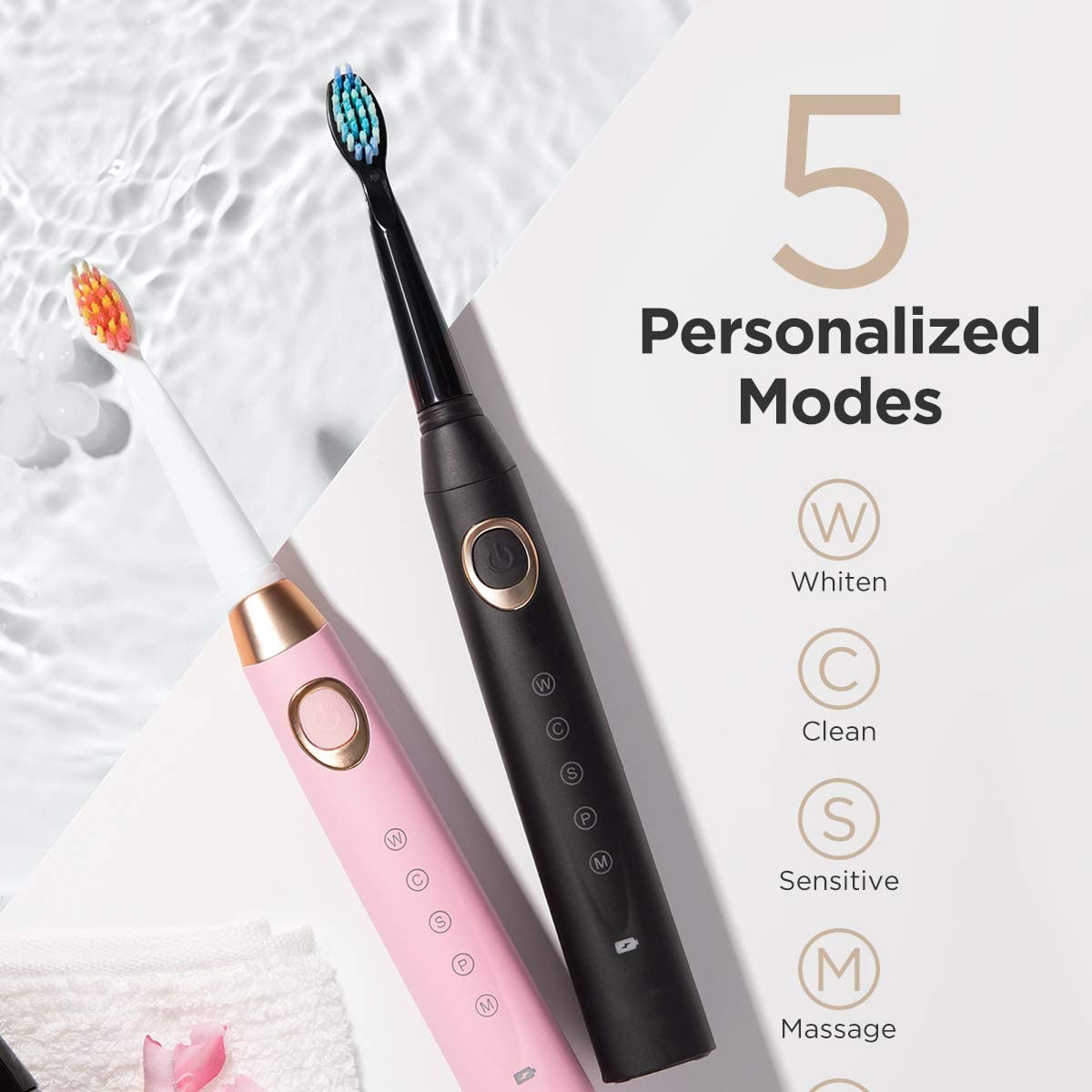 Fairywill D8 Sonic Electric Toothbrush Adult Rechargeable Couple's Automatic White Toothbrush Fw508