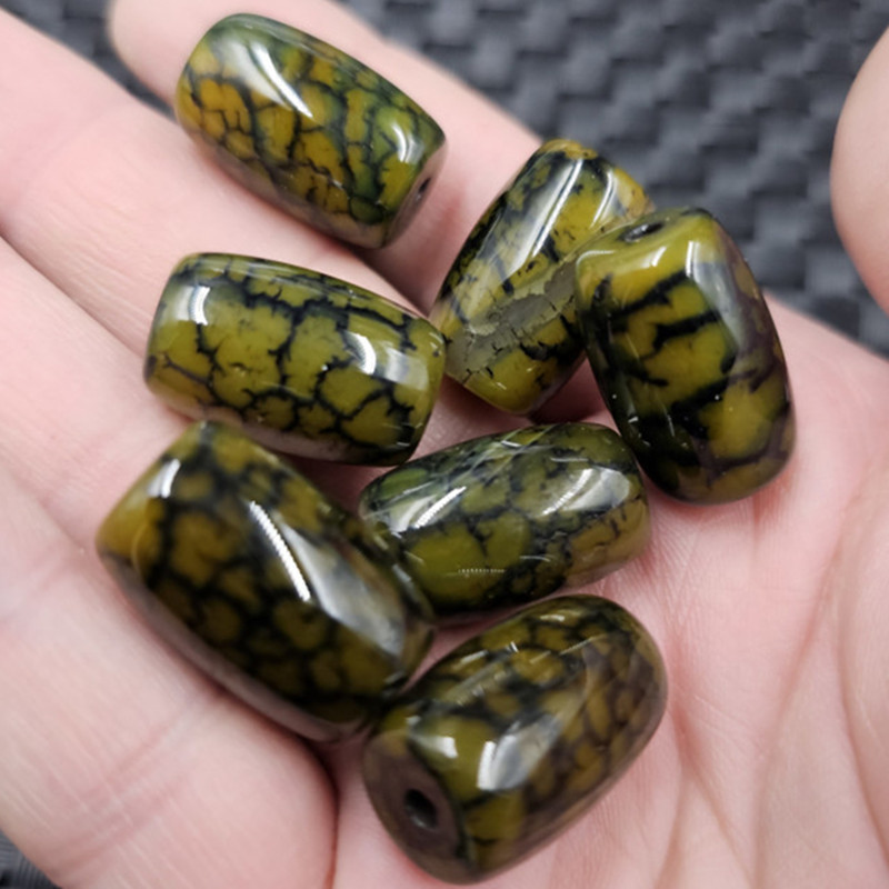 墨绿色龙陵玛瑙路路通玉石散珠冰花玛瑙桶珠手链项链佛珠饰品配件