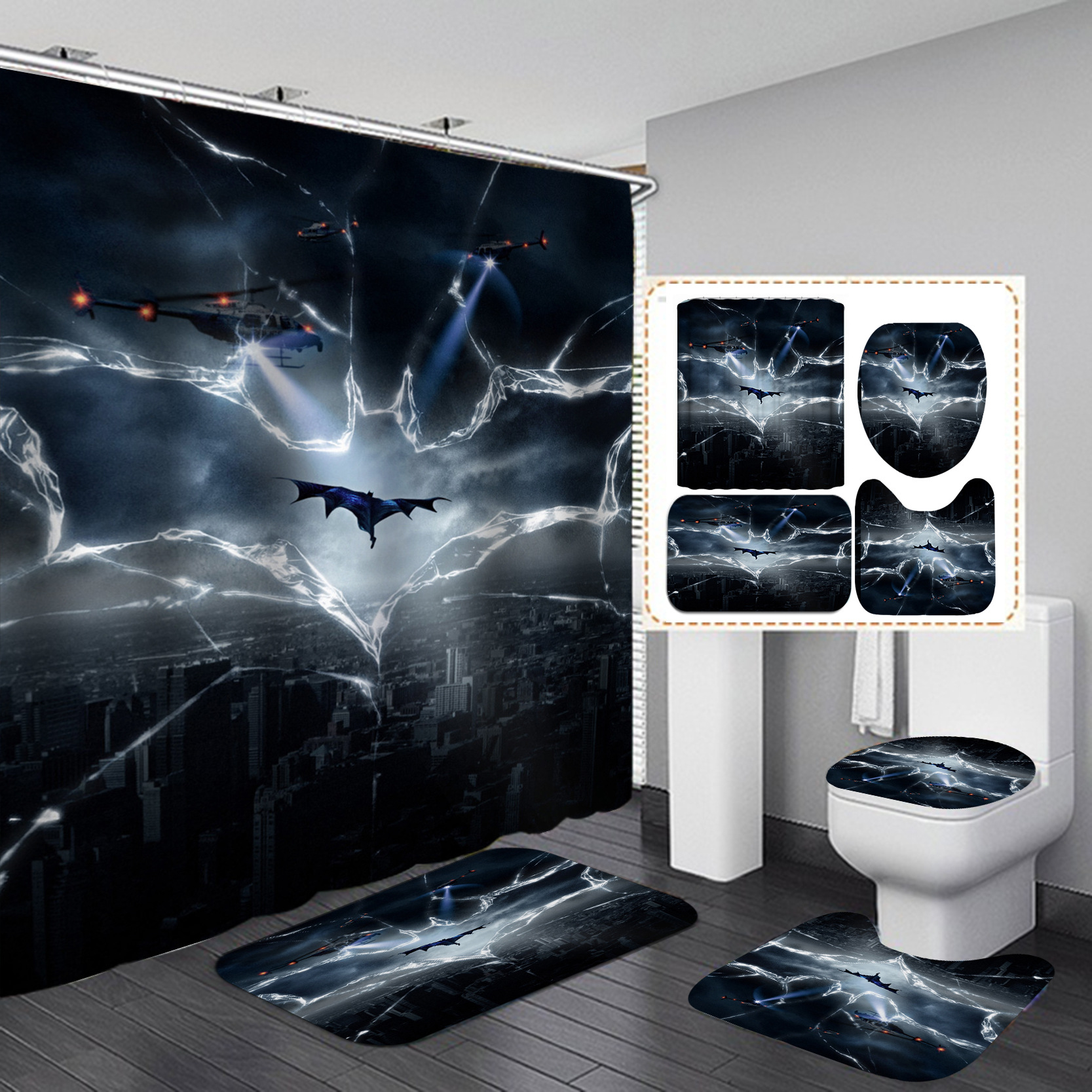 HD Digital Printing Shower Curtain Set Magic Picture Series Waterproof Punch-Free Partition Curtain Bath Curtain Hotel Rain Curtain