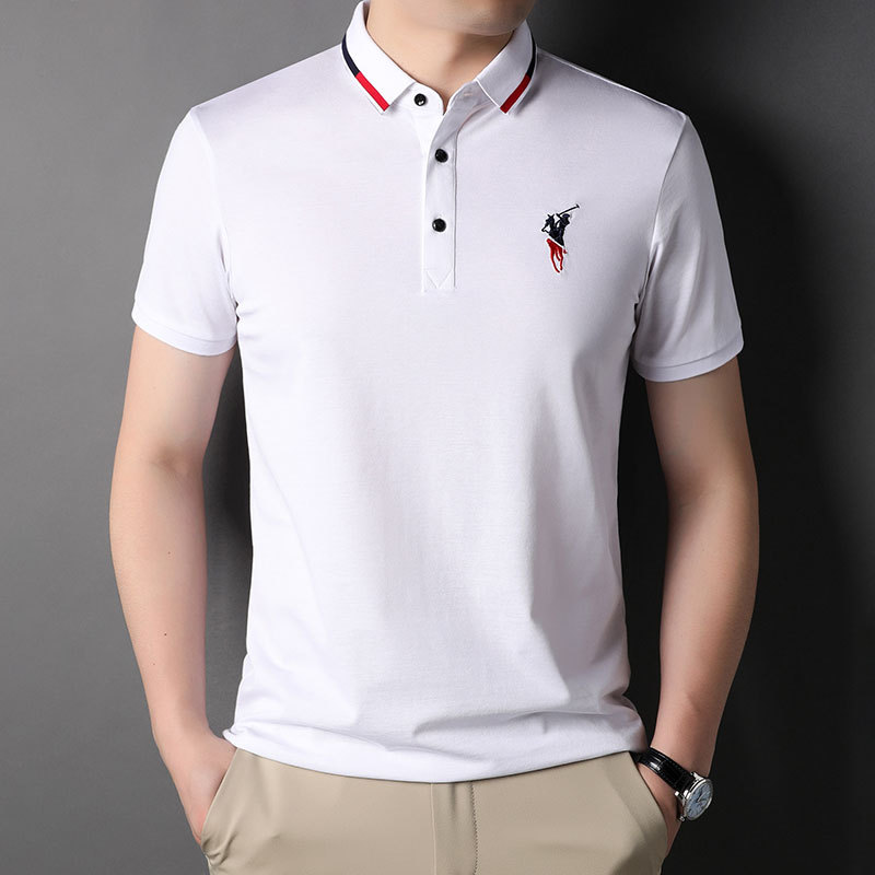 高端保罗刺绣马标t恤男短袖夏季宽松撞色有领体恤半袖polo衫透气