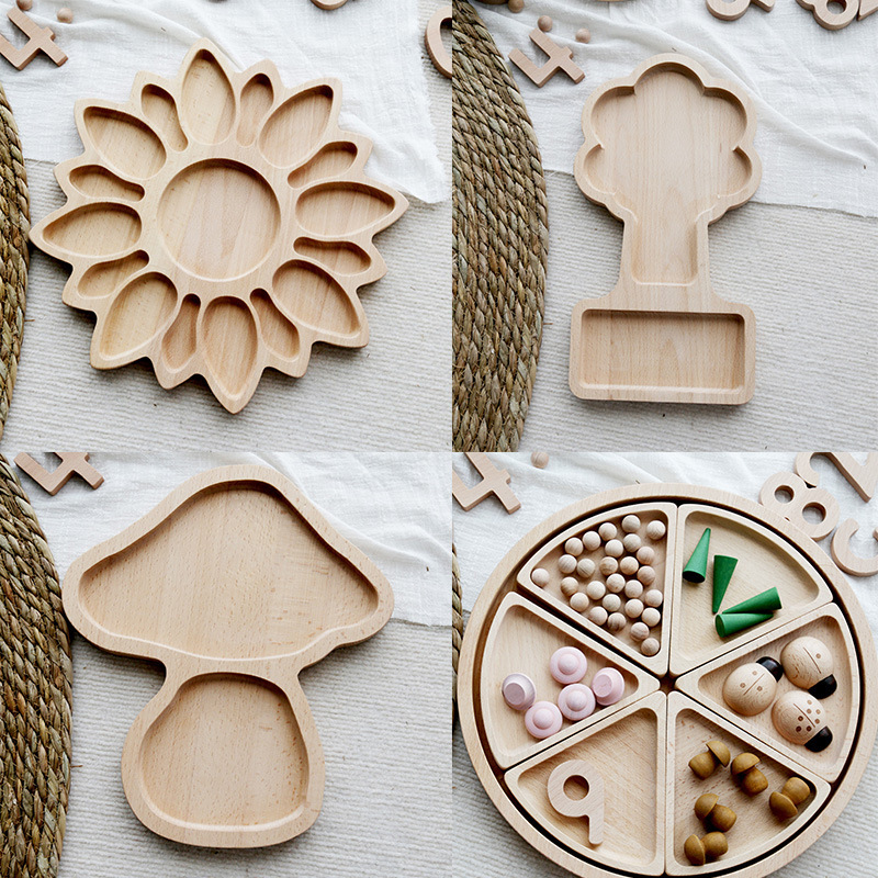 Solid Wood Beech Creative Sand Tray Flower Wooden Log Counting Sorting Plate Color Classification Plate Material Tray Decoration