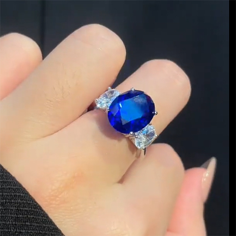 洛熙寺珠 三石款·经典永不过时蓝宝石戒指925纯银热销款女士戒指
