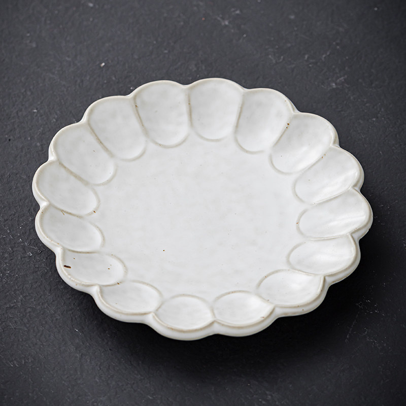 日式粗陶盘子复古家用菜盘梨花形寿司碗刺身盘西餐盘酒店餐厅鱼盘