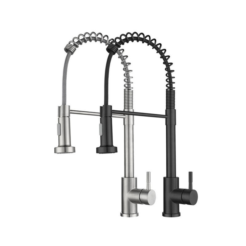 Cross-Border Manufacturers 304 Stainless Steel Electroplated Brushed Gold Black and White Vegetable Washing Basin Kitchen Pull-out Spring Faucet Water Tap