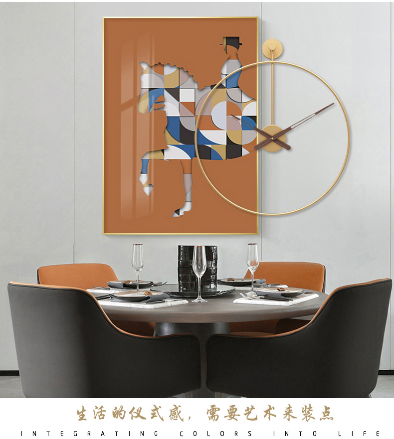 爱马仕橙挂画客厅背景墙现代简约走廊玄关画餐厅装饰画挂钟组合画