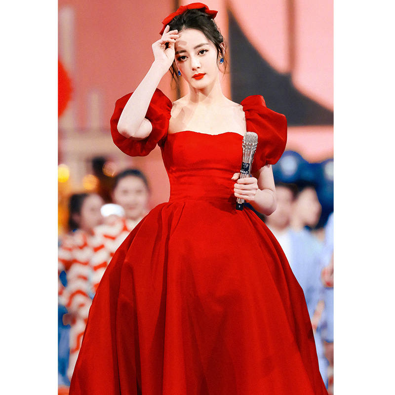 迪丽热巴明星同款2022新款红色敬酒服新娘孕妇宴会修身晚礼服