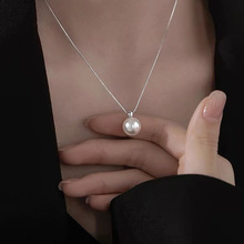 S925纯银施家珍珠项链女轻奢小众气质颈链高级感一颗珍珠锁骨链