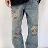 2022 new pattern American style street Do the old washing A small minority Chaopai Straight pants leisure time Easy hole Schoolboy Jeans