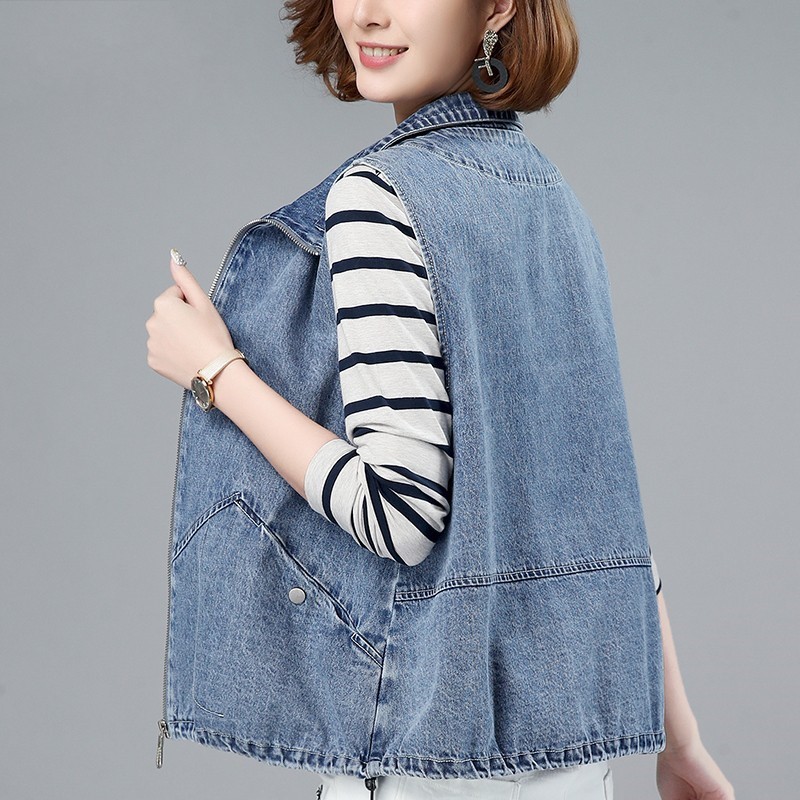 牛仔马夹外套女春秋季新款2022年立领韩版坎肩女休闲大码女士马甲