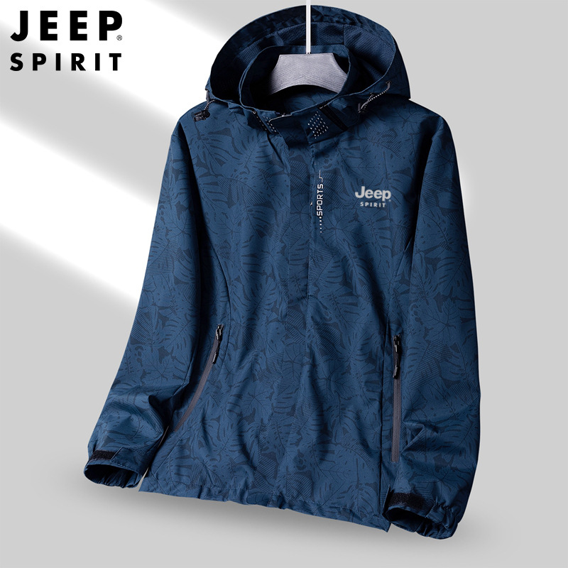 jeep spirit新款男女冲锋夹克单层防风透气宽松情侣款时尚夹克