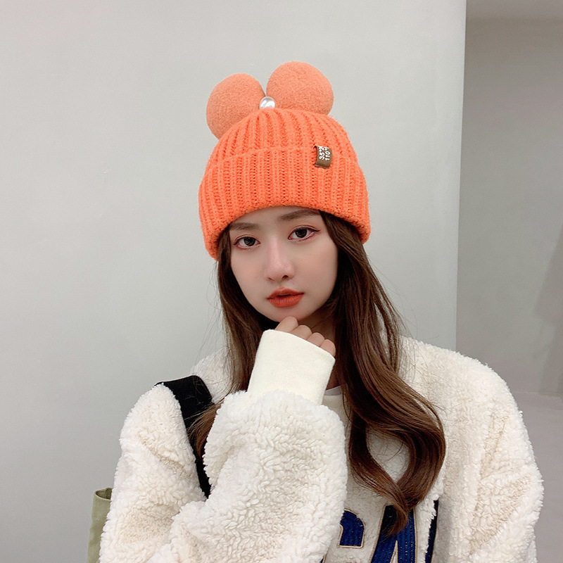 Hat Female Autumn and Winter Big Ears Japanese Style Sweet and Cute Knitted Hat Korean Thick Warm All-Match Earflaps Woolen Hat