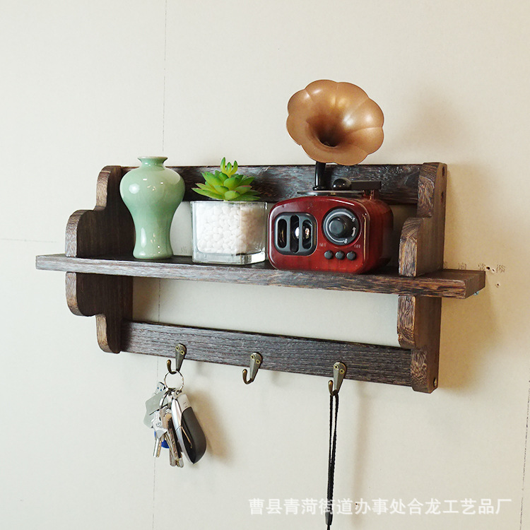 Wall Rack Punch-Free Wall Bulkhead Bracket Bedside Wall Wall-Mounted Decoration Bedroom Wooden Rack Key Holder