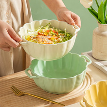 现代简约奶油纯色哑光陶瓷双耳碗家用南瓜浮雕拉面碗创意防烫汤碗