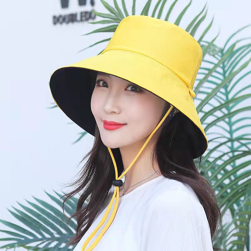 Bucket Hat Women's Summer Korean-Style Trendy Japanese Double-Sided Face Cover Ultraviolet-Proof Hat Big Brim Sun Hat Sun Hat