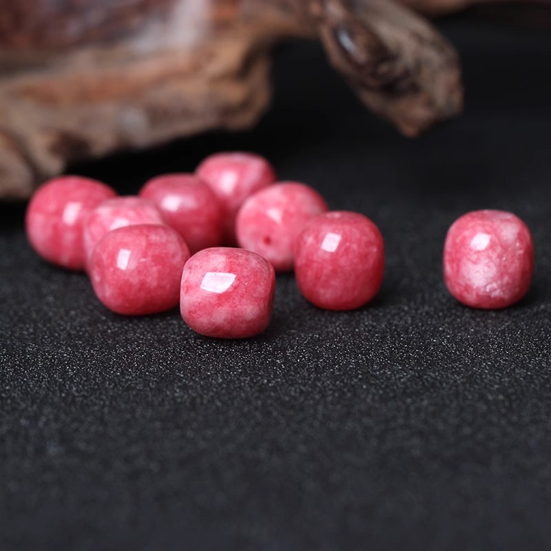育奏 红纹石玉髓老型珠蔷薇石桶珠半成品diy手工饰品配件路路通批