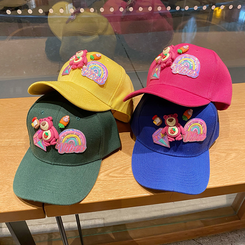 韩版个性时尚彩色手工diy镭射钻石彩虹卡通帽子鸭舌帽防晒遮阳帽