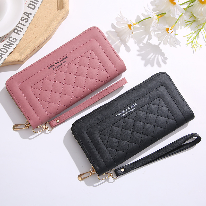 Western Classy Style Rhombus Long Wallet Soft Surface Women's Zip Wallet Clutch Billfold Wallet Coin Purse for Women