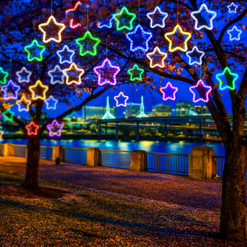 工程亮化节日灯户外流水灯led五角星流星雨防水圣诞庭院阳台装饰
