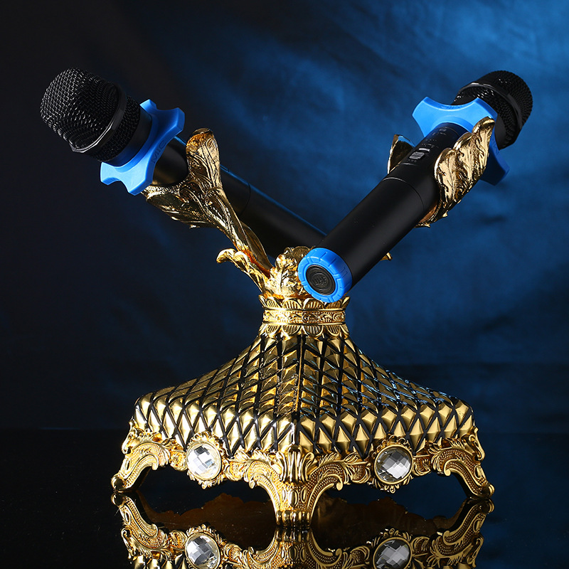 夜总会好声音话筒架金色发光ktv双手握麦克风支架酒吧旋转话筒架