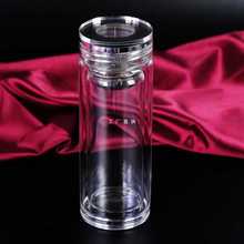 带盖玻璃杯便携小水晶透明男女双层定 制加厚大容量耐热泡茶水杯