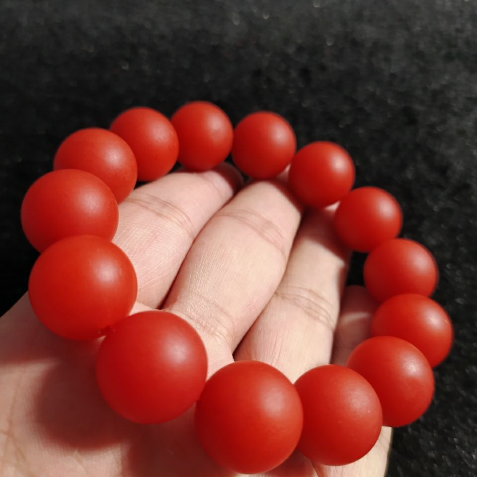 保山南红手链云南保山南红柿子红手串情侣手链尺卡17mm圆珠子单圈
