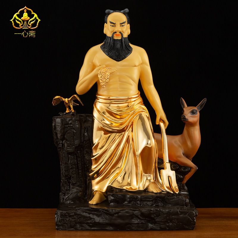 一心斋19寸台湾纯铜鎏金神农大帝神像炎帝佛像供奉摆件祖师像始祖