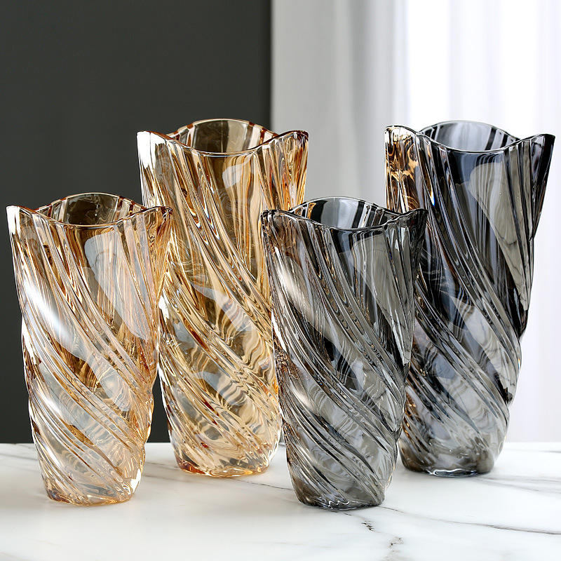 美式加厚琉光水晶玻璃花瓶客厅样板间酒店插花装饰器皿摆件工艺品