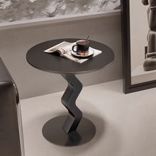 客厅创意沙发岩板圆形边几现代简约小茶几铁艺轻奢艺术高级感角几