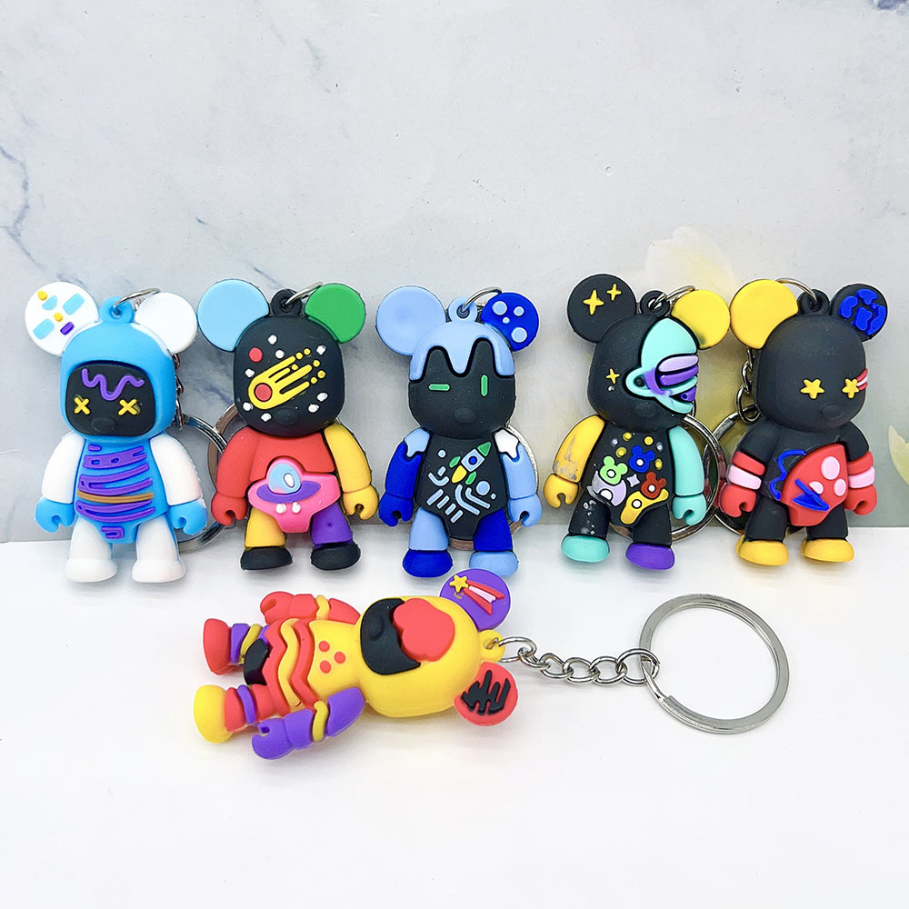 卡通炫彩涂鸦暴力熊钥匙扣挂件创意可爱小熊情侣钥匙链包包挂饰潮