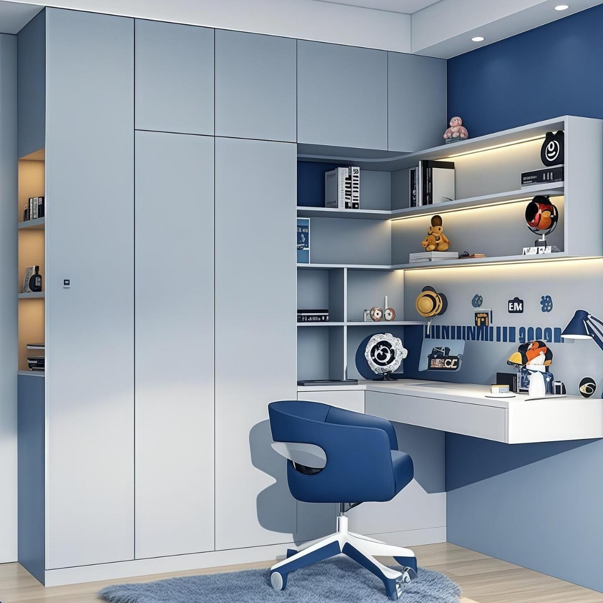 实木衣柜连书桌一体组合带学习桌儿童小户型电脑桌卧室柜全屋定制