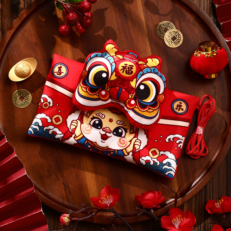 Dragon Year Red Envelope 2024 Creative Celebrate the New Year Lucky Happy New Year Cartoon Cloth Red Pocket for Lucky Money Spring Festival Universal Gift
