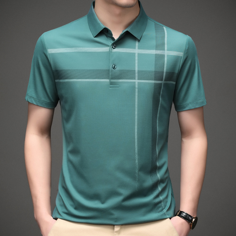 夏季短袖t恤男宽松翻领polo衫丝光棉男士体恤带领打底衫潮