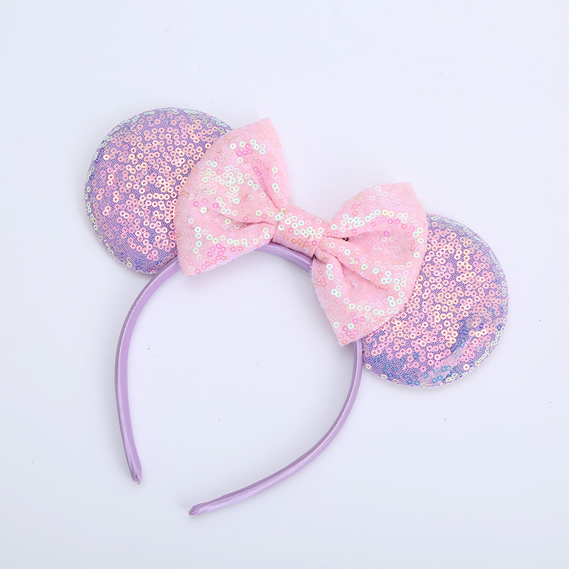 Sequin Bow Headband European and American Mickey Ear Headband Cute Cartoon Minnie Hair Band Hair Ring