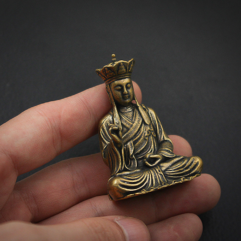 仿古纯铜地藏王菩萨佛像铜摆件迷你随身禅意小铜佛收藏小古玩批发