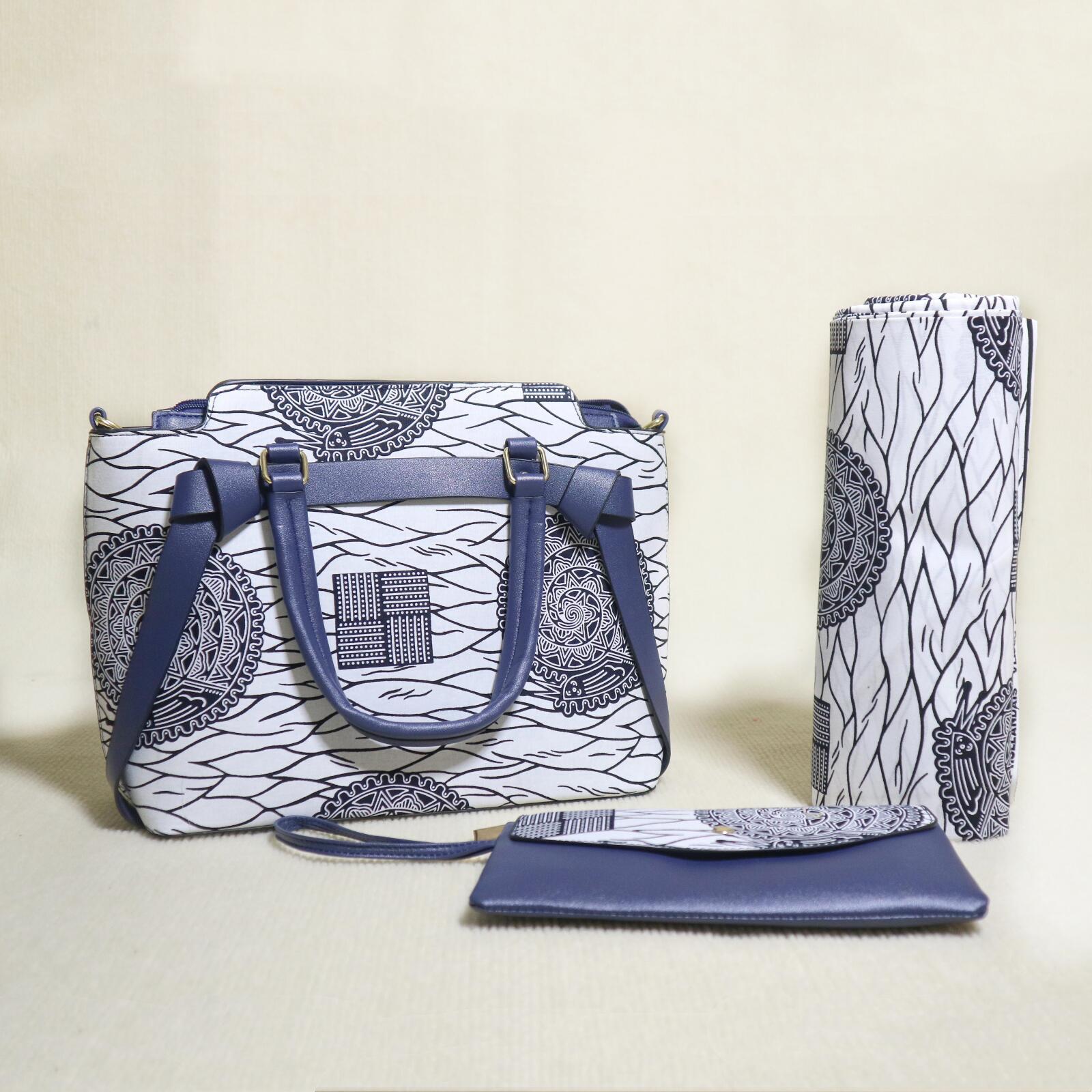 高质量纯棉蜡布大包非洲蜡染布印花子母包配蜡布wax bag set现货